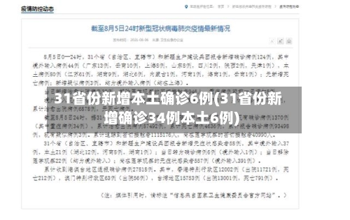 31省份新增本土确诊6例(31省份新增确诊34例本土6例)